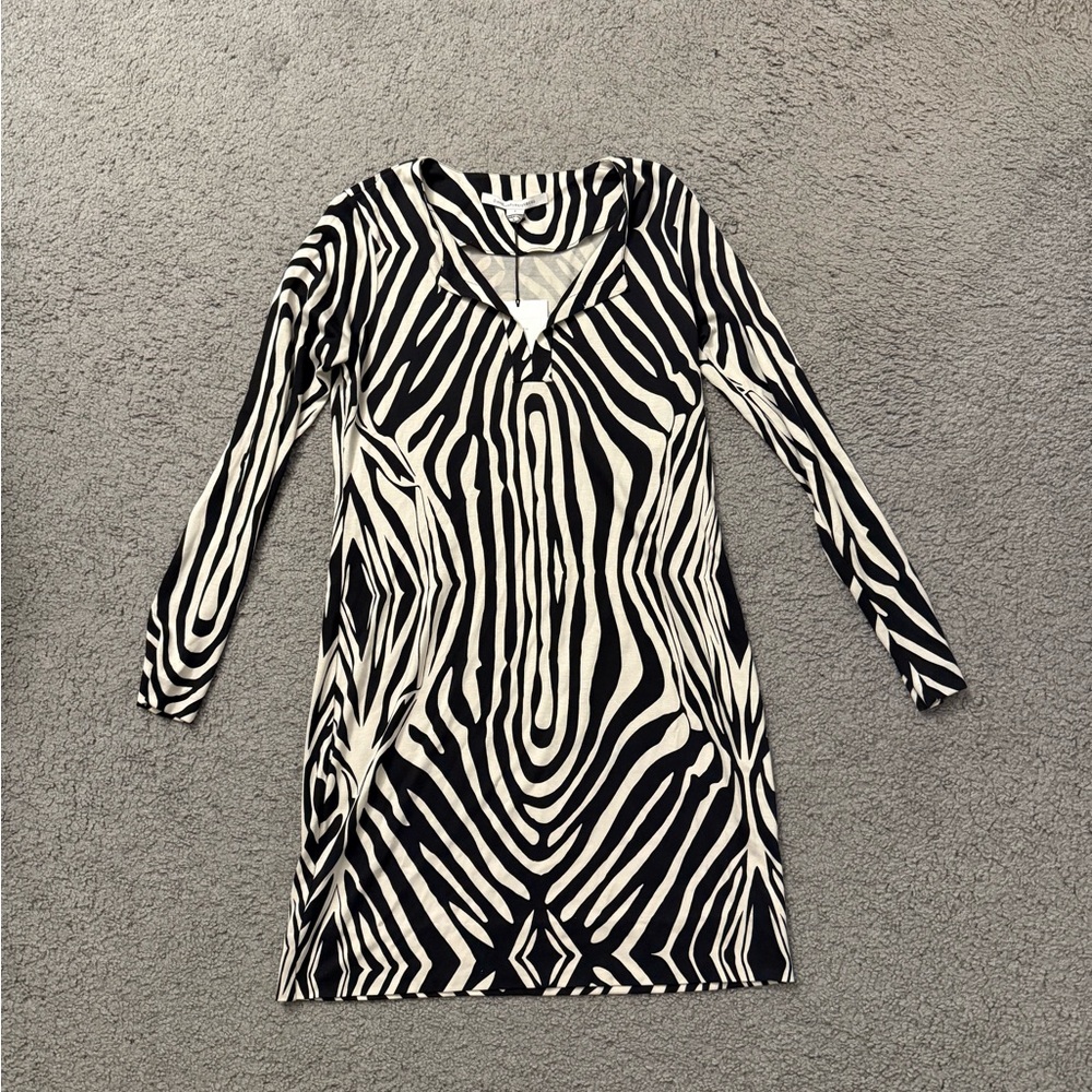 Diane Von Furstenberg Black and White Long Sleeve Zebra Dress